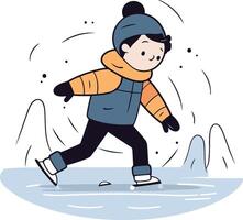 illustratie van een jongen het schaatsen Aan de ijs. winter sport. vector