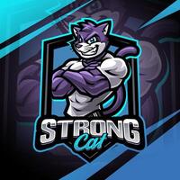 sterk kat esport mascotte logo ontwerp vector