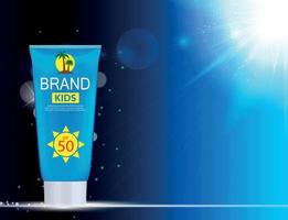 zonnebrandcrème fles, buissjabloon voor advertenties of tijdschriftachtergrond. 3D-realistische vectorillustratie vector