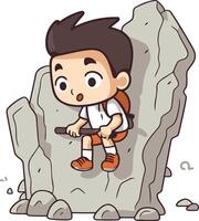 weinig jongen beklimming Aan een rots van een jongen beklimming Aan een steen. vector