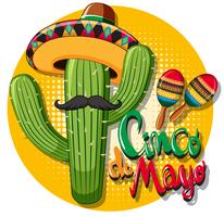 Cinco de mayo-kaartsjabloon met cactus die hoed draagt vector