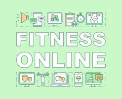 fitness online woord concepten banner. sport applicatie. afslanken web bron. presentatie, website. geïsoleerde belettering typografie idee met lineaire pictogrammen. vector overzicht illustratie