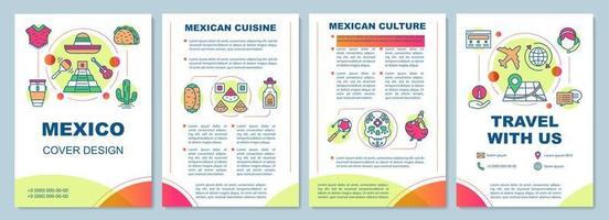mexico brochure sjabloon lay-out. mexicaanse bezienswaardigheden, cultuur. flyer, boekje, folder printontwerp met lineaire illustraties. vectorpaginalay-outs voor tijdschriften, jaarverslagen, reclameposters vector