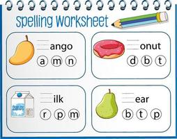 spelling werkbladsjabloon voor kinderen vector