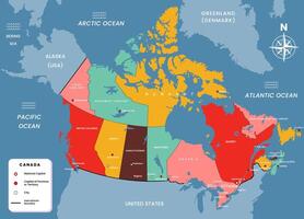 Canada kaart met hoofdstad van provincie en stad namen vector