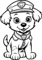 zwart en wit tekenfilm illustratie van schattig puppy Politie hond voor kleur boek vector