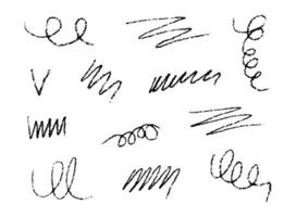 hand- getrokken potlood lijnen. houtskool uitstrijkjes. onderstrepen pen set. tekening stijl schetsen lijnen. horizontaal golvend beroertes met ruw randen. vector