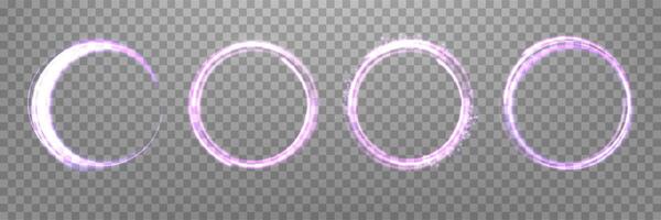 gloeiend Purper magie ringen set. neon realistisch energie gloed halo ringen. abstract licht cirkels vector