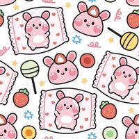 naadloos patroon van schattig konijn snoep Aan wit achtergrond.knaagdier dier karakter tekenfilm design.strawberry.dessert.sweet.kawaii.illustration. vector