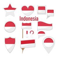 divers Indonesië vlaggen reeks Aan pool, tafel vlag, markering, ster insigne en verschillend vormen insignes. patriottisch Indonesisch sticker vector