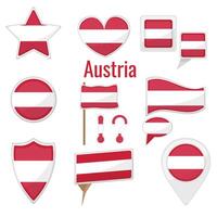divers Oostenrijk vlaggen reeks Aan pool, tafel vlag, markering, ster insigne en verschillend vormen insignes. patriottisch oostenrijks sticker vector