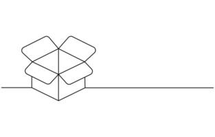 single doorlopend een lijn tekening van een karton doos. online boodschappen doen concept vector