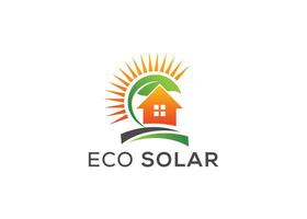 minimalistische eco zonne- energie logo. modern groen energie zonne- logo logo. huis, blad, zon logo vector