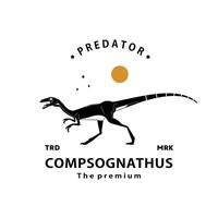 wijnoogst hipster dinosaurus, compognathus logo silhouet kunst icoon vector