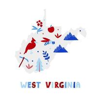 usa kaart collectie. staatssymbolen op grijs staatssilhouet - west Virginia vector