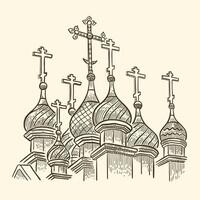 orthodox koepels met kruisen Aan de tempel. orthodox geloof. illustratie Aan een wit achtergrond, schetsen vector