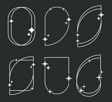 modieus y2k kozijnen. modern minimalistische abstract vormen met sterren en schittert, y2k esthetisch vormen vlak illustratie set. schets boog kaders vector