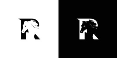 logo-ontwerp met de beginletter r gecombineerd met het symbool van een paard is modern en professioneel vector