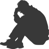 silhouet verdrietig ouderen Mens zittend alleen depressief zittend zwart kleur enkel en alleen vector