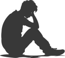 silhouet verdrietig Mens zittend alleen depressief zittend zwart kleur enkel en alleen vector