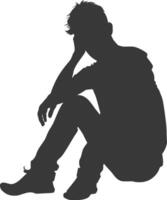 silhouet verdrietig Mens zittend alleen depressief zittend zwart kleur enkel en alleen vector