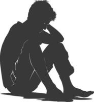 silhouet verdrietig Mens zittend alleen depressief zittend zwart kleur enkel en alleen vector