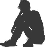 silhouet verdrietig Mens zittend alleen depressief zittend zwart kleur enkel en alleen vector