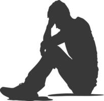 silhouet verdrietig Mens zittend alleen depressief zittend zwart kleur enkel en alleen vector