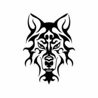 tribal wolf hoofd brand logo. tatoeëren ontwerp. stencil sticker illustratie vector