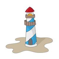 vuurtoren op oceaan of zee strand cartoon achtergrond vectorillustratie vector