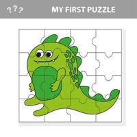leuk puzzelspel. vectorillustratie van puzzelspel met happy cartoon dino vector