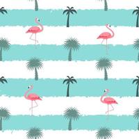 palmblad en met cartoon roze flamingo. naadloze patroon achtergrond. vector illustratie