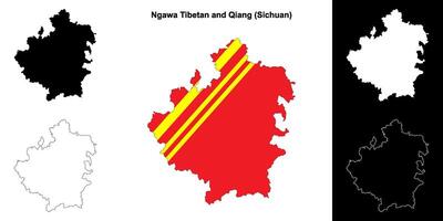 ngawa Tibetaans en qiang blanco schets kaart reeks vector