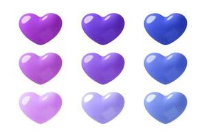 3d realistisch harten illustraties reeks Purper en blauw kleur glanzend plastic Leuk vinden emoji vector
