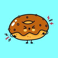 boos rood chocola donut karakter. hand- getrokken tekenfilm kawaii karakter illustratie icoon. geïsoleerd Aan blauw achtergrond. verdrietig chocola donut karakter concept vector
