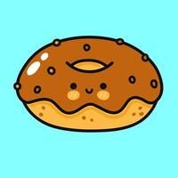 chocola donut karakter. hand- getrokken tekenfilm kawaii karakter illustratie icoon. geïsoleerd Aan blauw achtergrond. chocola donut karakter concept vector