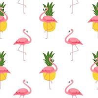 kleurrijke roze flamingo en ananas naadloze patroonachtergrond. vector illustratie