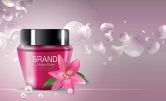 ontwerp cosmetica productsjabloon voor advertenties of tijdschriftachtergrond. 3D-realistische vectorillustratie vector