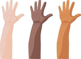 een groep van kinderen verheven handen van verschillend nationaliteit en etniciteit. illustratie, vector