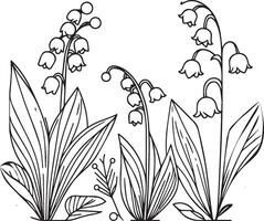 geboorte maand bloem lilly van de vallei lijn kunst illustraties lelie van de vallei mei geboorte bloem zwart inkt schetsen. modern minimalistische hand- getrokken ontwerp voor logo, lilly of de vallei muur kunst vector