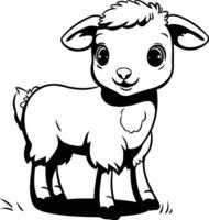 zwart en wit tekenfilm illustratie van schattig schapen dier karakter voor kleur boek vector