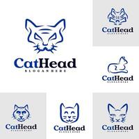 reeks van kat logo sjabloon, creatief kat hoofd logo ontwerp concepten vector