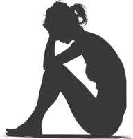 silhouet verdrietig vrouw zittend alleen depressief zittend zwart kleur enkel en alleen vector