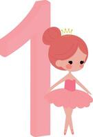 verjaardag aantal illustratie voor meisjes, met ballerina thema, aantal 1 vector