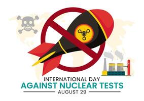 Internationale dag tegen nucleair tests illustratie voor augustus 29 Kenmerken een aarde, en raket bom in een vlak stijl tekenfilm achtergrond vector