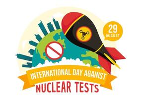 Internationale dag tegen nucleair tests illustratie voor augustus 29 Kenmerken een aarde, en raket bom in een vlak stijl tekenfilm achtergrond vector