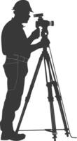 silhouet landmeter ingenieur Mens met geodetisch enquête markeerstift zwart kleur enkel en alleen vector
