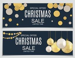 abstract vectorillustratie kerstmis verkoop, speciale aanbieding achtergrond met geschenkdoos en gouden bal. winter hete kortingskaartsjabloon vector