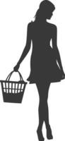 silhouet Dames met boodschappen doen mand vol lichaam zwart kleur enkel en alleen vector