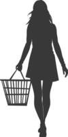 silhouet Dames met boodschappen doen mand vol lichaam zwart kleur enkel en alleen vector